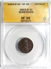 1922-D LINCOLN Wheat Cent ANACS VF 35 DETAILS - Scratched