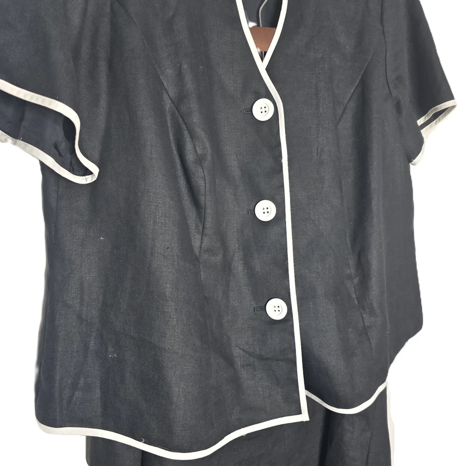 De Colección Talbots Lino 14W 2 Piezas Falda Traje Conjunto Negro Blanco Corpcore Carrera Oficina Foto 2 de 4