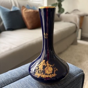 VTG LIMOGES Elegant Castel Cobalt Blue and 22 k Gold Decorative Vase