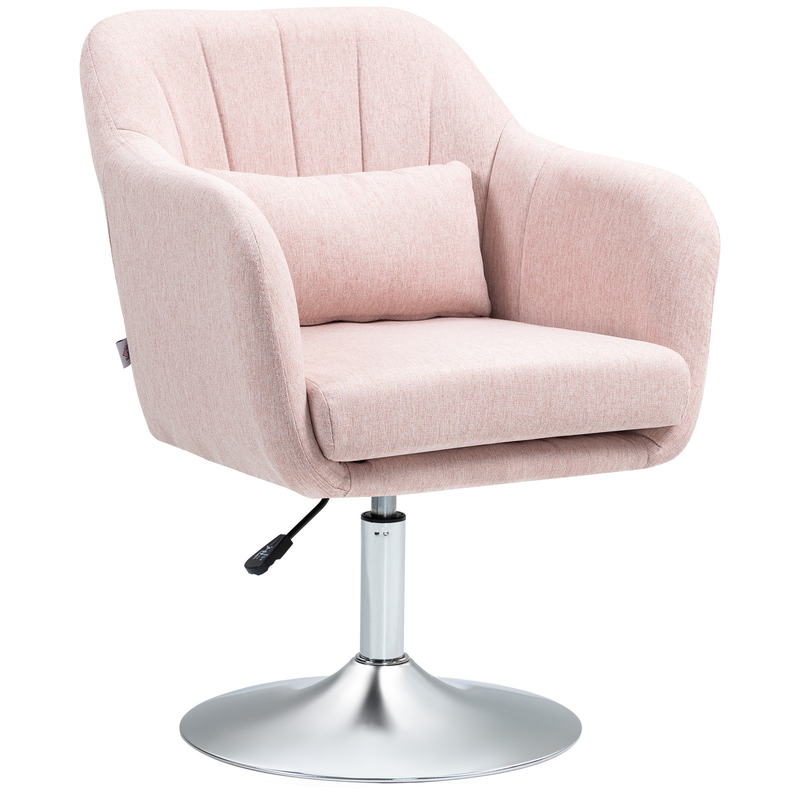 Pink Swivel Lounge Chair, 60x60x91cm, Linen & Steel, Adjustable Height, Retro