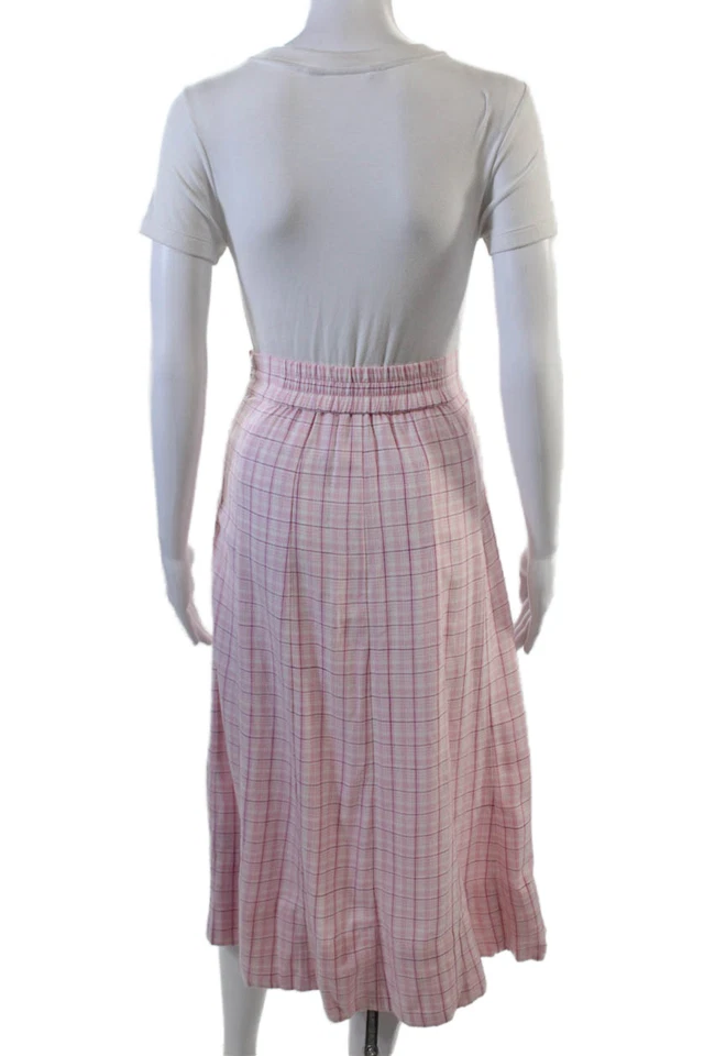 Falda midi a cuadros con cremallera frontal con botones rosa blanco talla XS The Westside para mujer Foto 3 de 4