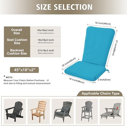 Juego de cojines para silla Adirondack de asiento de 2-18''x18'' y respaldo de 18''x27'', paquete de 2 verde azulado - Imagen 2 de 7