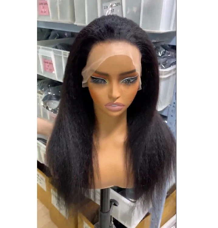 Pelucas de cabello humano delanteras de encaje rectas de 20 pulgadas Yaki 13x4 para mujer fiesta diaria Foto 4 de 4