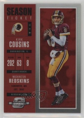 2017 Panini Contenders Optic Season Ticket Red Prizm /199 Kirk Cousins #78 7fb