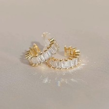 2.50 Ct Baguette Simulated Diamond Hoop  Huggie Earring 14k Yellow Gold Plated