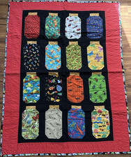 Handmade Patchwork Bugs Critters in a Jar Reversible Throw Quilt 45x35