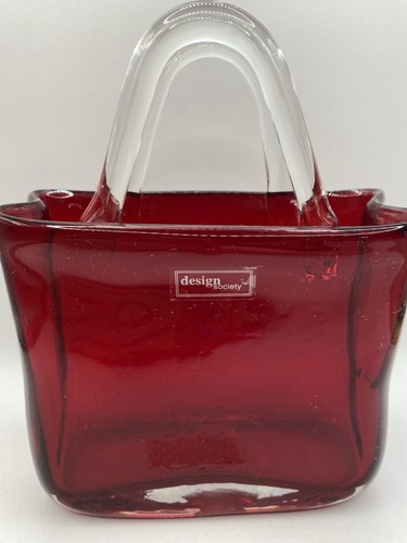 "Bolso de mano vintage de vidrio artístico soplado a mano de 6,5"" rojo rubí con asas transparentes monedero" - Imagen 7 de 11