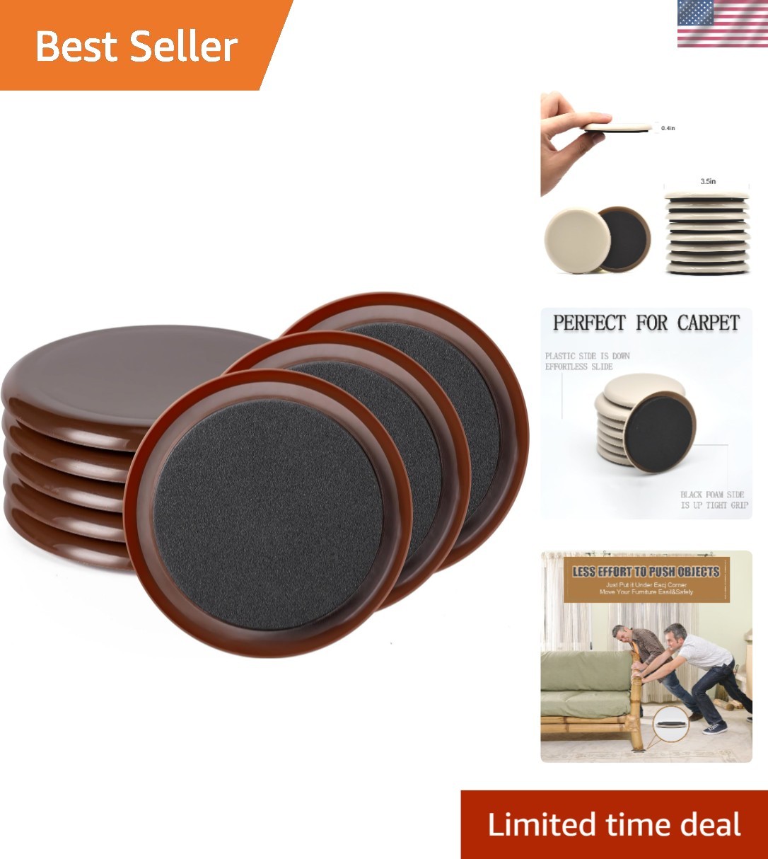 Durable Round Furniture Glides - Easy Moving Sliders for Hardwood Floors 8 Pcs
