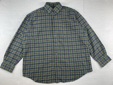 Vintage Orvis Men's XL Blue/Green Plaid Flannel Cotton Long Sleeve Button Down