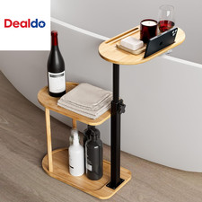 3 Layer Bath Tub Tray Table, Freestanding Bamboo Bath Tray Caddy for Tub against