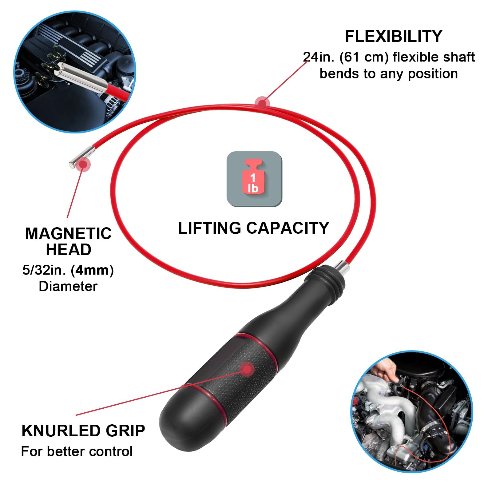 Flexible Magnetic Pickup Tool Set Various Sizes Mechanic Grabber Garage Workshop