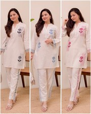 Women s Kurta Pant Set 2-Piece Embroidered Cotton Suit Casual Ethnic Wear