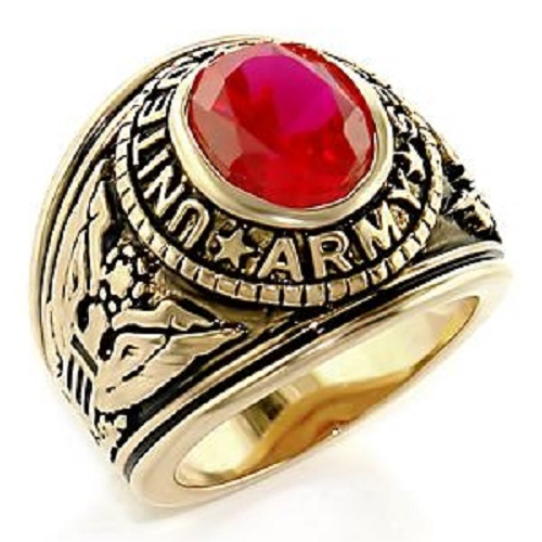 18K EP GOLD US ARMY MILITARY INLAY RING sz 13 RUBY - Bild 1 von 1