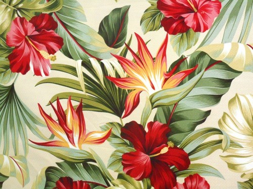 PAIR Tropical Hawaiian Cotton Barkcloth Fabric CAFE' CURTAINS ~Pua~ - Picture 2 of 4
