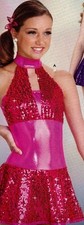NWOT Sequin dance skate costume halterneck mock t Foil Spandex Petite adult PNK