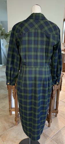 santa fe jim tremblay women 12 Green plaid button Vintage midi sheath dress HH - Picture 7 of 9