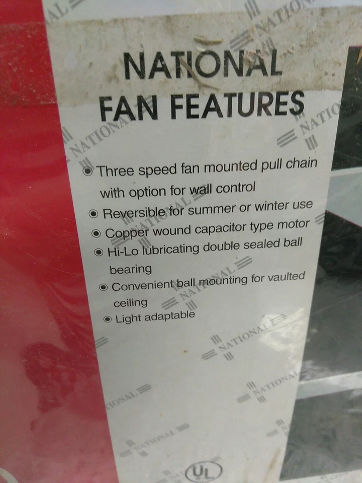 National industries  52" ceiling Fan OXFORD  Anti.wh/ burgundy 3 REV.SPEED(LUBBY - Image 4 of 4