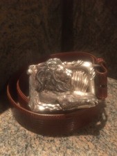 Rare  Kieselstein-Cord Sterling Lion Buckle with Brown Lizard Belt Size 2