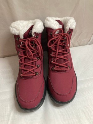Dannto Womens Maroon White Fur Lined Lace Up Ankle Snow Boots Size 