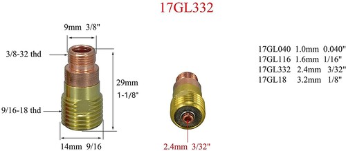 TIG Stubby Gas Lens 17GL332 Insulated Cup #10 WL20 Kit WP 17 18 26 Torch 17pcs - Picture 4 of 8