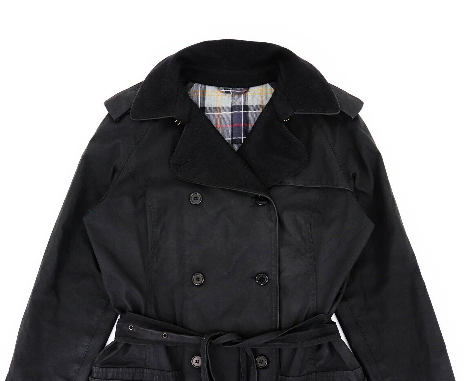 BARBOUR Ladies Waxed Cotton Trench Coat Jacket Tartan… Gem