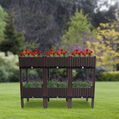 2 Tiers Squar Raised Garden Bed 3.9ft x 15.7in x 33.8in PP Planter Box Outdoor