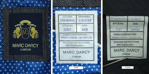 Marc Darcy DX7 Mens Charcoal 3 Piece Tweed Suit Jacket 48R / Pants 40 in - Picture 24 of 24