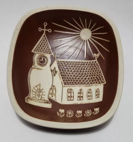 Arabia Finland Tarina Series Wall Plaque Art Bowl Church Clocktower 1950-60’S 