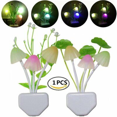 2 Pack Romantic Colorful Sensor LED Mushroom Night Light Wall Lamp Home Decor US 
