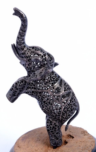 Antique Silver South Indian Filigree Work Elephant Figure wooden base.G10-56 - Picture 4 of 9