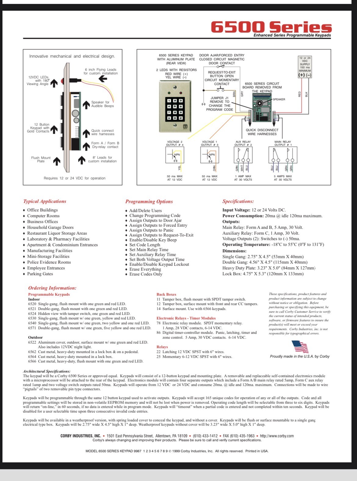 Corby 6566 Stainless Steel Ruggedized Outdoor/Indoor Keypad eBay