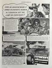 1943 BF Goodrich WW II War Peace Rubber Synthetic Car Ameripol VTG Print Ad