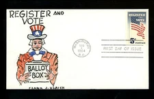 US FDC #1249 Frank Ulrich Hand Painted HP NIM 1964 Washington DC Register Vote 