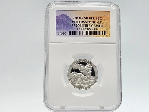 2010-S SILVER NGC PF70 ULTRA CAMEO "Yellowstone N.P." Washington Quarter 90-180