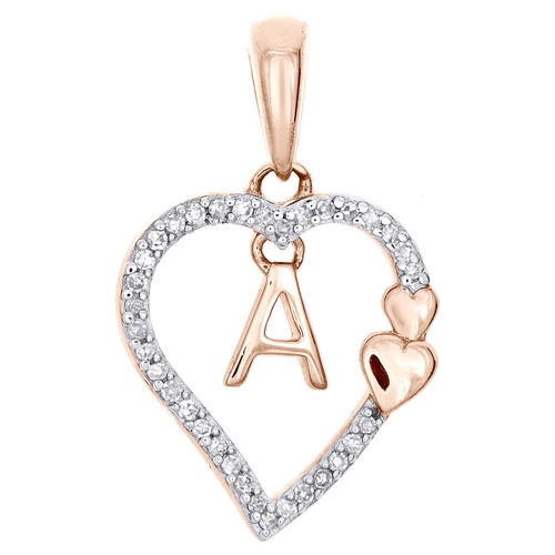 10K Rose Gold Diamant Herzanhänger Lang Initialen A bis Z Anhänger 0.10 Karat - Picture 2 of 27