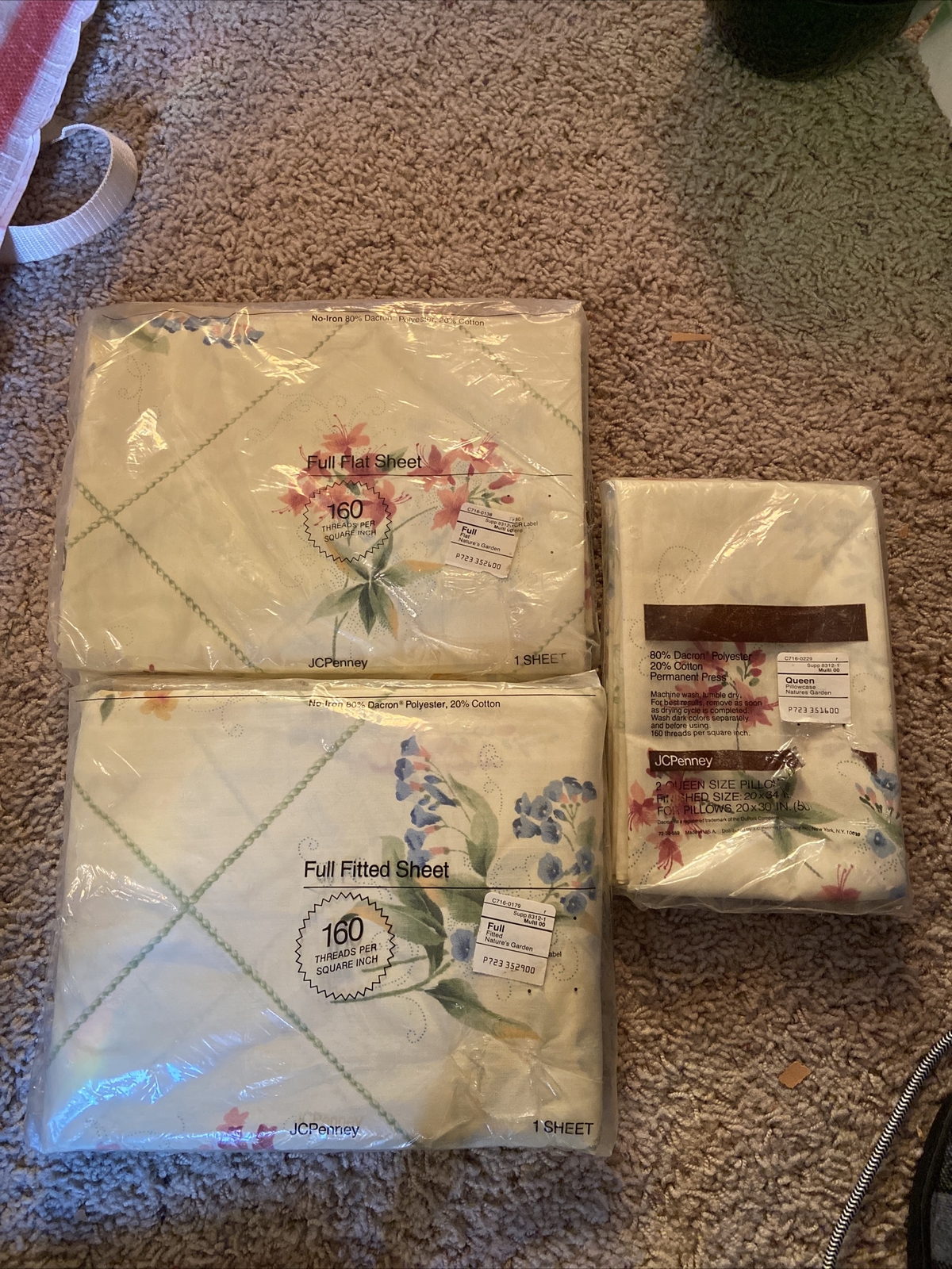 Vintage Full Sheet Set JC Penney Nature’s Garden Flat Fitted &Queen