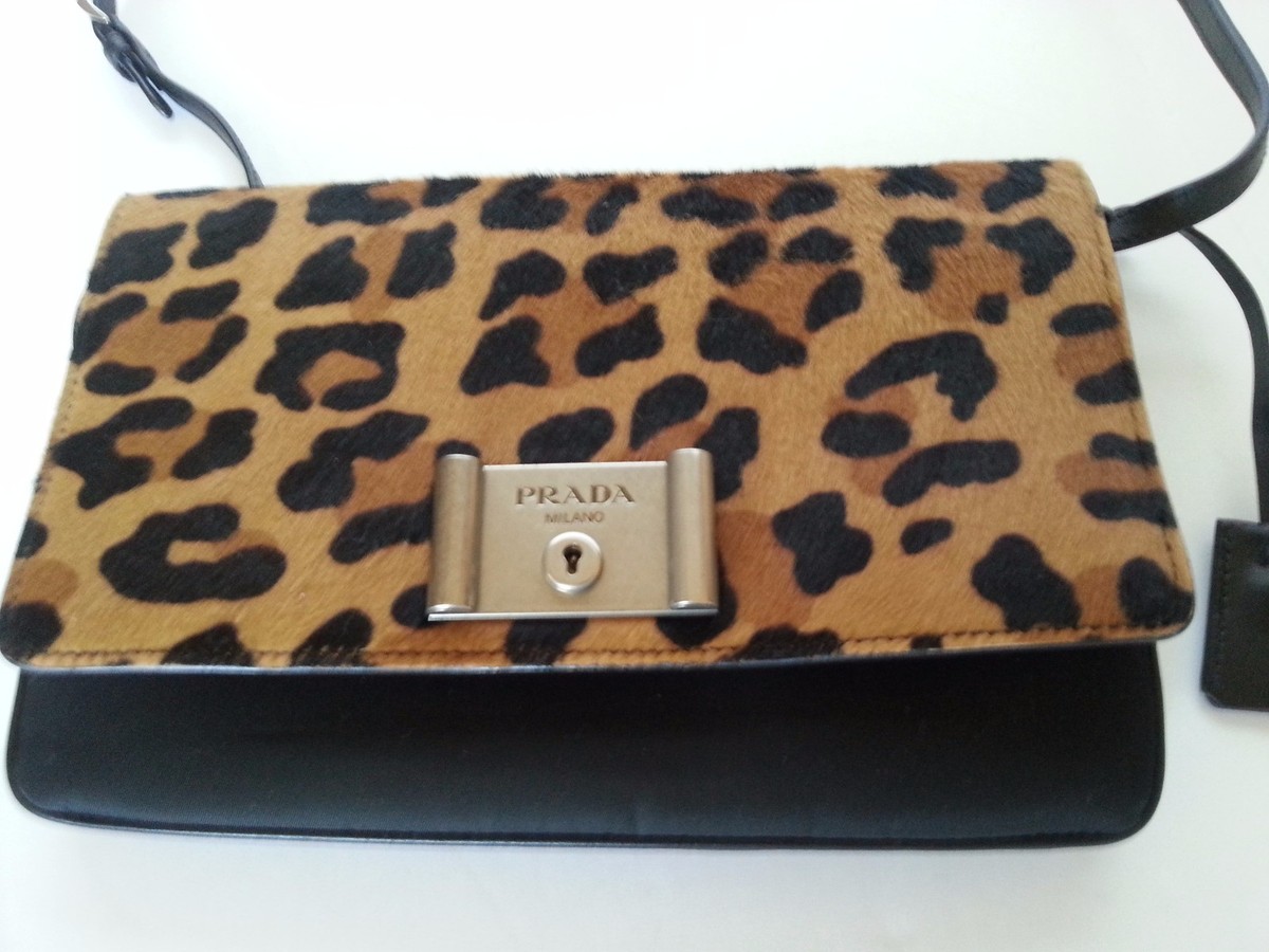 【関税&送料込】Prada Printed Calf Hair Clutch NEW Auth PRADA Calf Hair Nylon Leather Flap Clutch Crossbody
