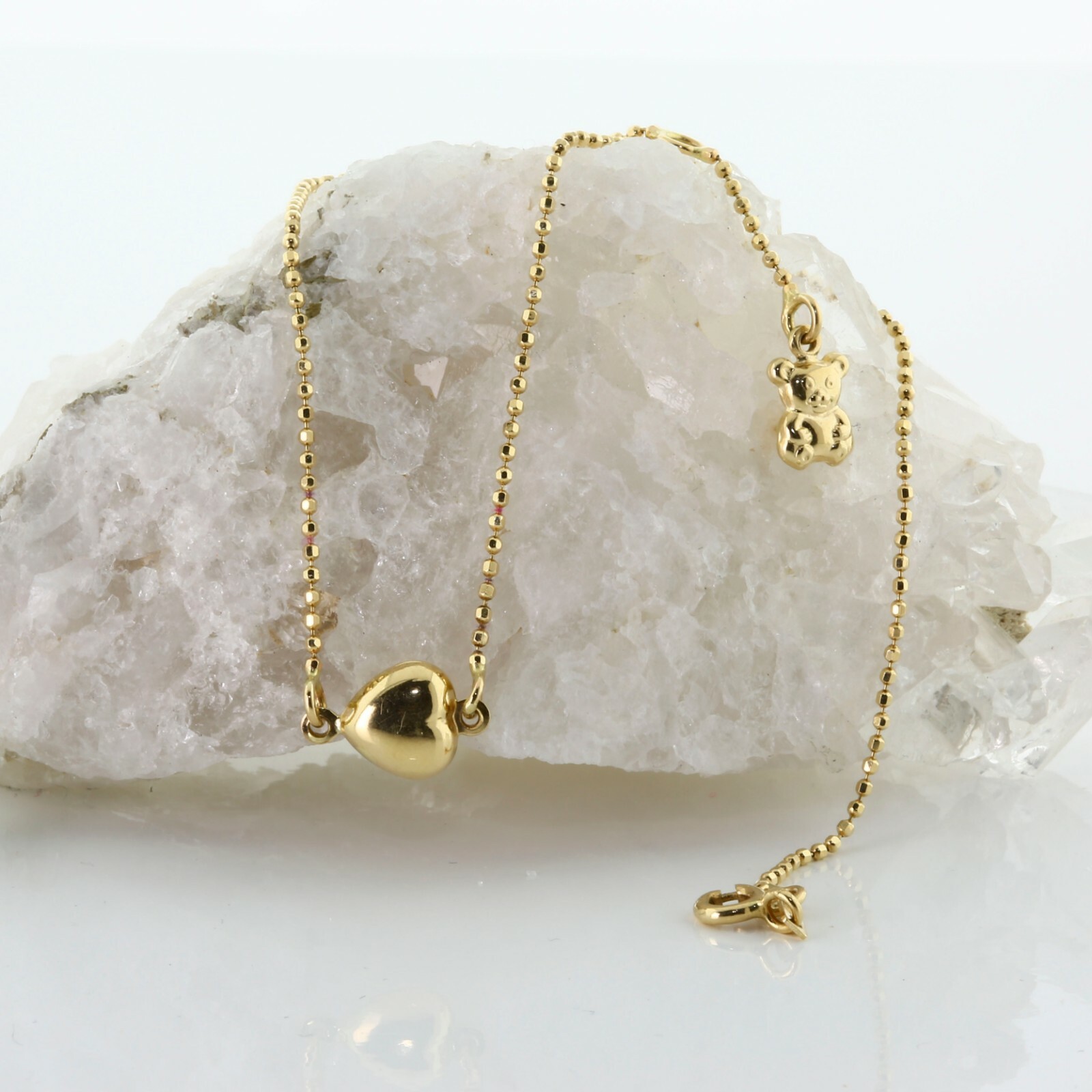 14K Yellow Gold Heart and Bear Anklet Circa 2000 - image 1