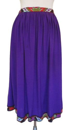 Vintage 80s Leonard Paris Skirt Outfit Set Purple Wool Jersey Silk Trim M/L - Picture 2 of 12