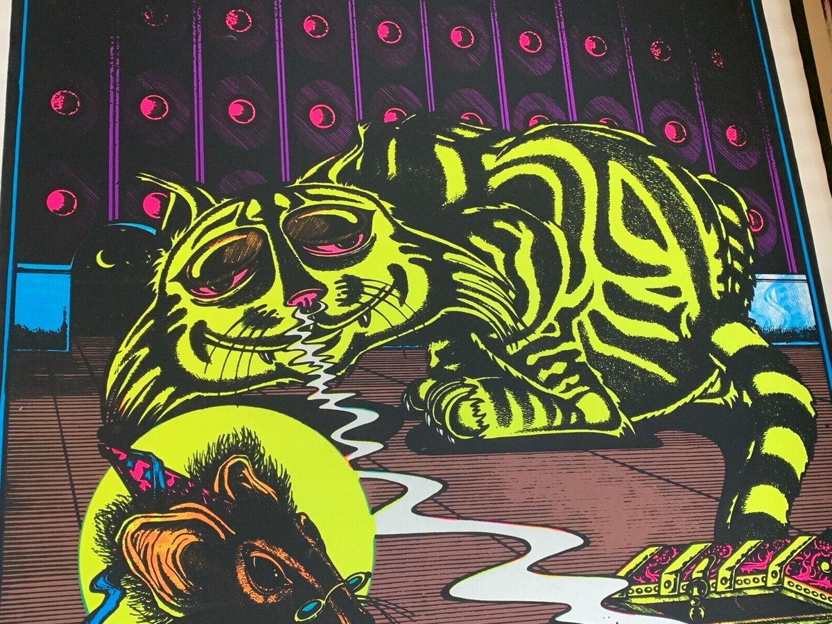 SORCERER CAT VINTAGE 1970's BLACKLIGHT HEADSHOP POSTER By PETAGNO