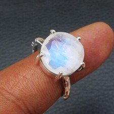 Natural Moonstone Ring, 925 Sterling Silver Rainbow Moonstone Ring Size 7-M059