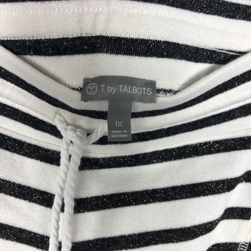 T TALBOTS Terry Drawstring Shorts Black White Stripe Pull On Pockets Plus 1X NEW - Picture 5 of 7