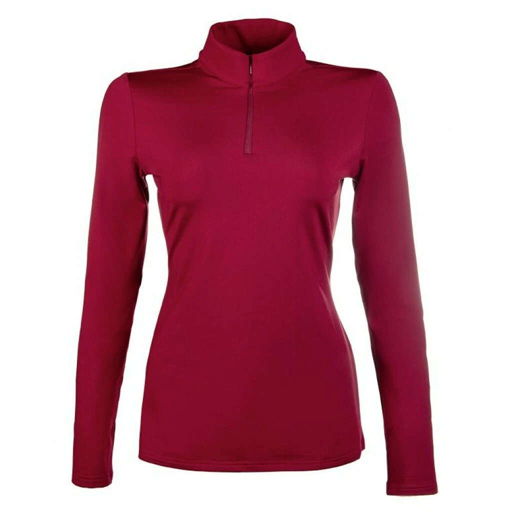 Amazing Fleece Lined Base Layer Top by HKM, Zip neck, (Very Popular) - Wine Red