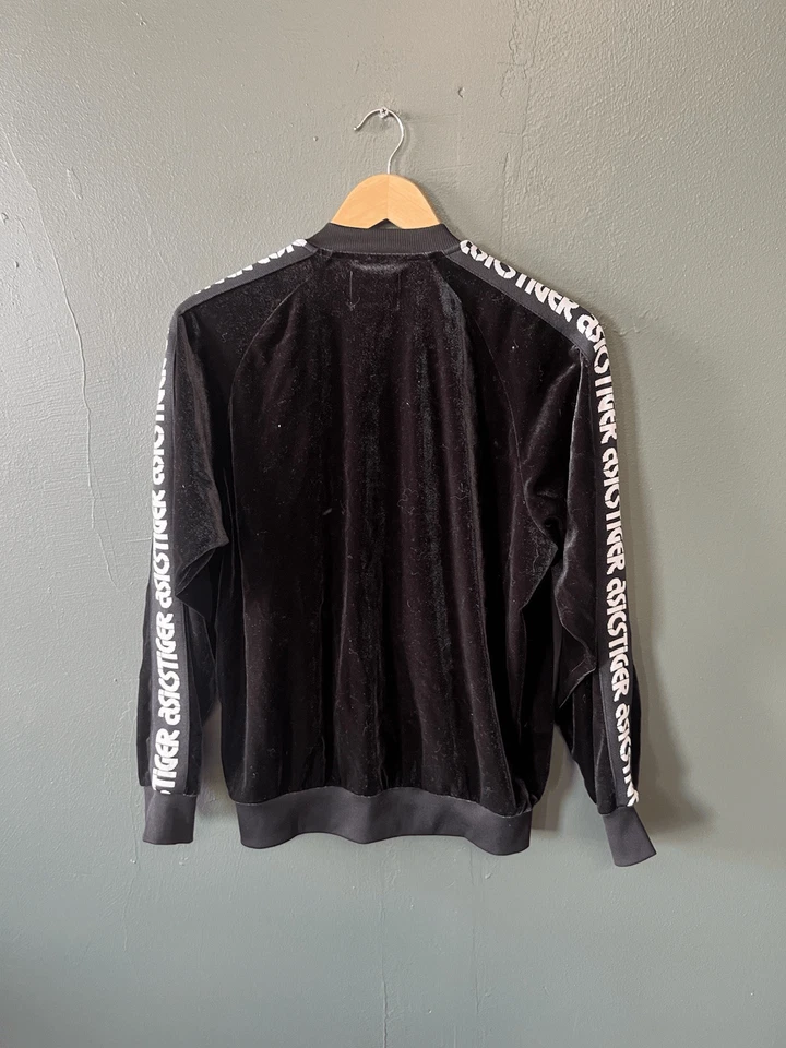 Chaqueta deportiva Asics Tiger de terciopelo blanco y negro con cremallera completa logotipo retro rayas talla S Foto 2 de 3