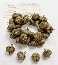 36 Vintage Patina Brass Corrugated Melon 13.75mm. Charm Bead Connectors D572