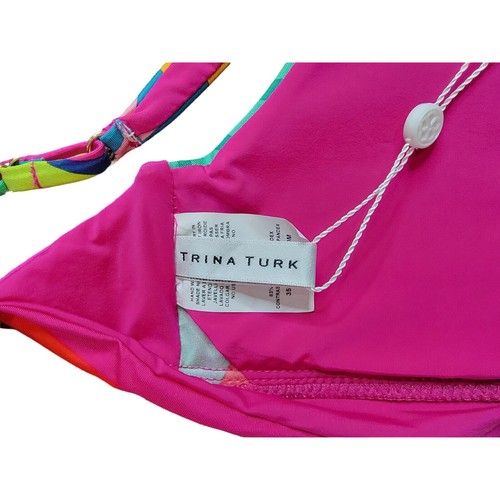Trina Turk Standard Rainforest Gold Ring Bikini Top Tropical size 4 Tie Back - Picture 4 of 5