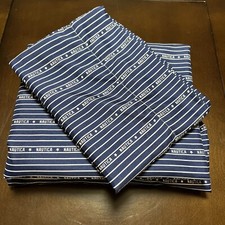 TWIN Nautica Kids Navy Blue White Signature Stripe Cotton 3Piece Sheet Set GUC