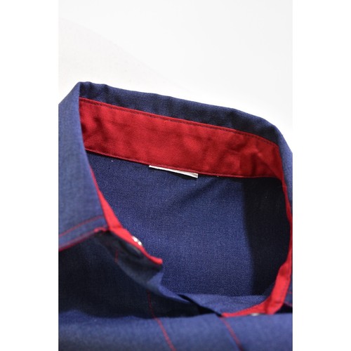70s Blue Denim Topstitched Shirt Waist Dress Red Size M/L - Picture 6 of 7