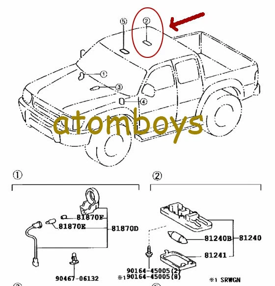PARA TOYOTA HILUX LN106 YN106 RN85 LN107 CAMIÓN 4 corredores LÁMPARA DE LUZ DOMO INTERIOR Foto 2 de 4