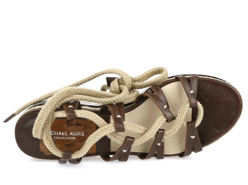 Sandalias Plataforma Gladiador Cuero Marrón Caqui Colección Michael Kors Talla 36 Foto 3 de 4